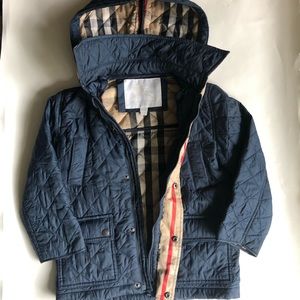 Navy Burberry Boys Size 4 Quilted Jacket.